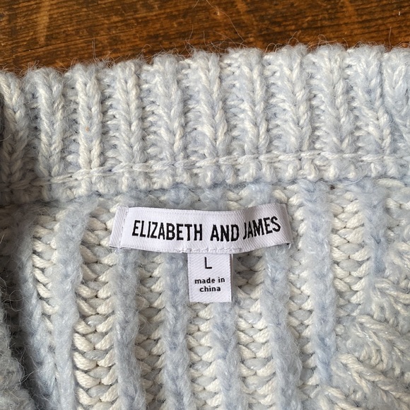 Elizabeth and James Crew Neck Sweater Blue and White Stripes, Chunky Knit Large - Picture 6 of 7
